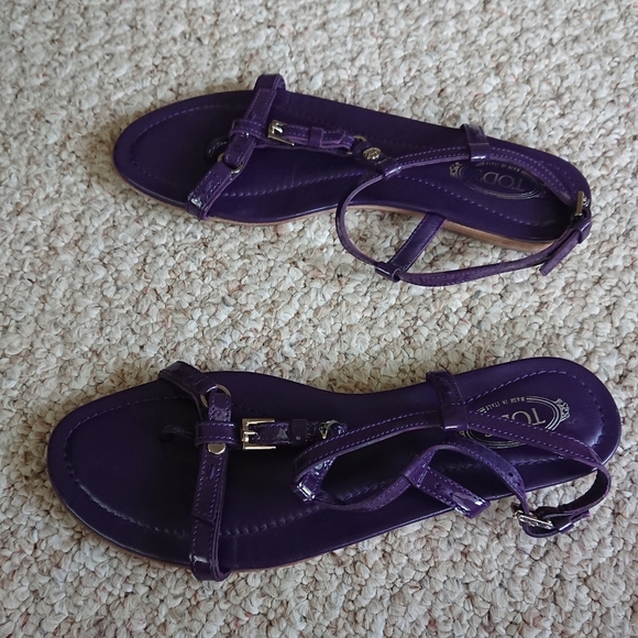 TOD’s T-Strap thong Sandals in Purple Patent Leather Size 6.5 - Picture 7 of 12